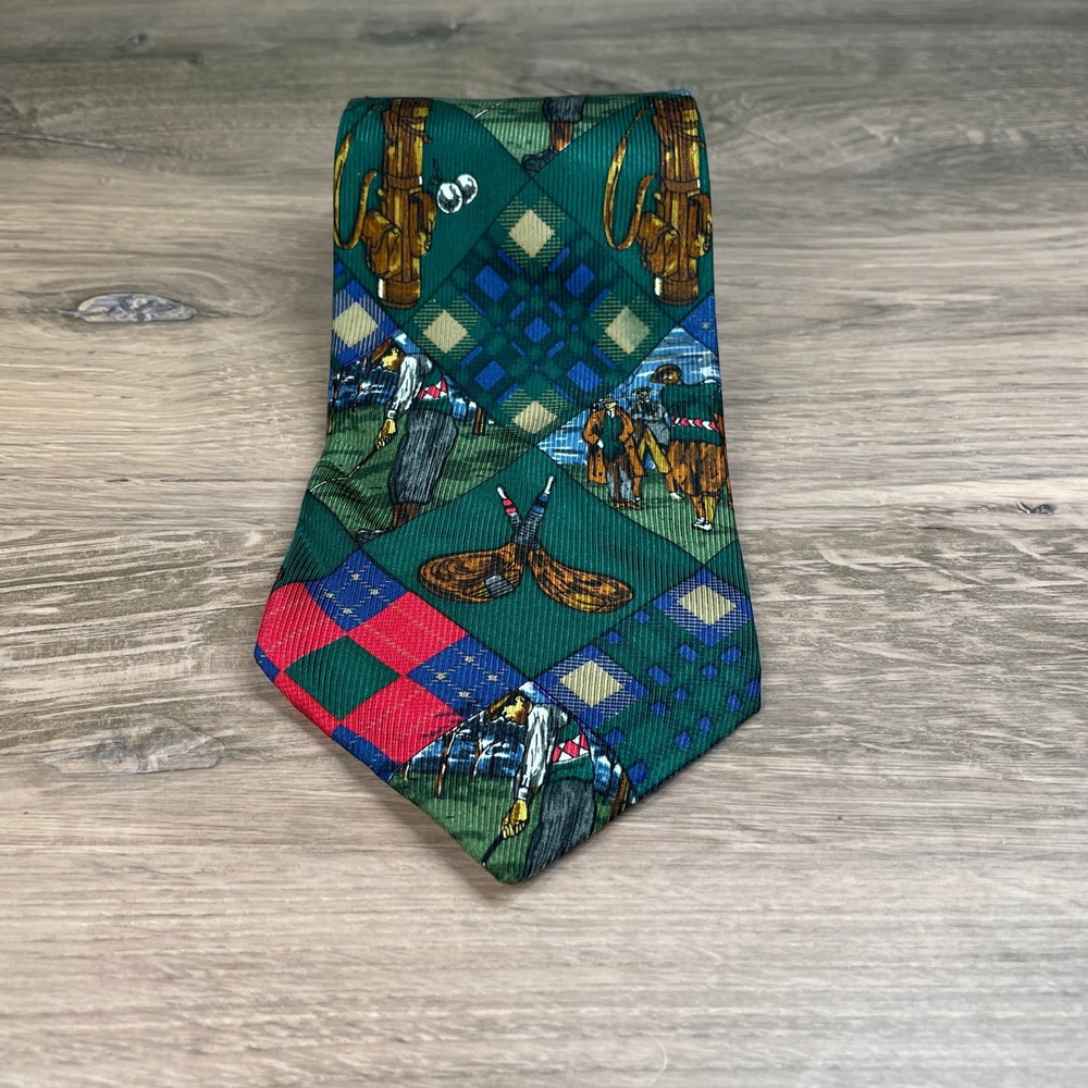 Golf Magazine Tie Mens Green Red Golfing Clubs Players All Silk USA Made‎